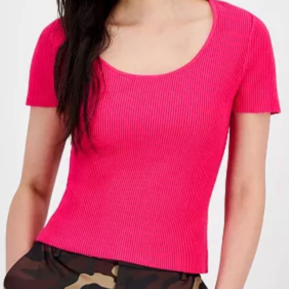 Bar III scoop neck fuchsia top